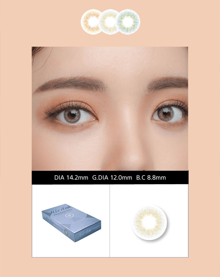 Queencontacts Best Colored Contacts for Dark Brown Eyes - MIX ANN Hawaiian Gray / Silicone Hydrogel / UV Protection / 1537