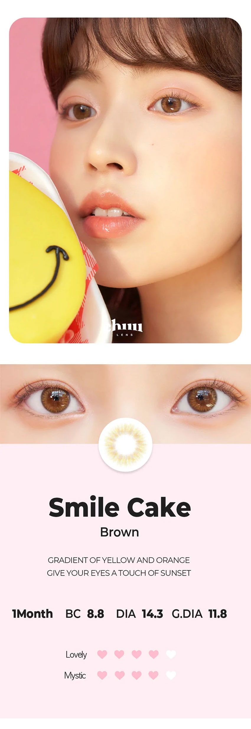 chuu, korean colored contacts, sns popular, new product, event product, cloud pudding, gray, pink brown, smile cookie, brown, green, sunny cookie, gray, brown