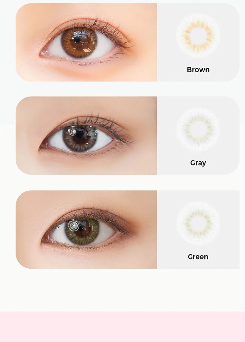 chuu, korean colored contacts, sns popular, new product, event product, cloud pudding, gray, pink brown, smile cookie, brown, green, sunny cookie, gray, brown