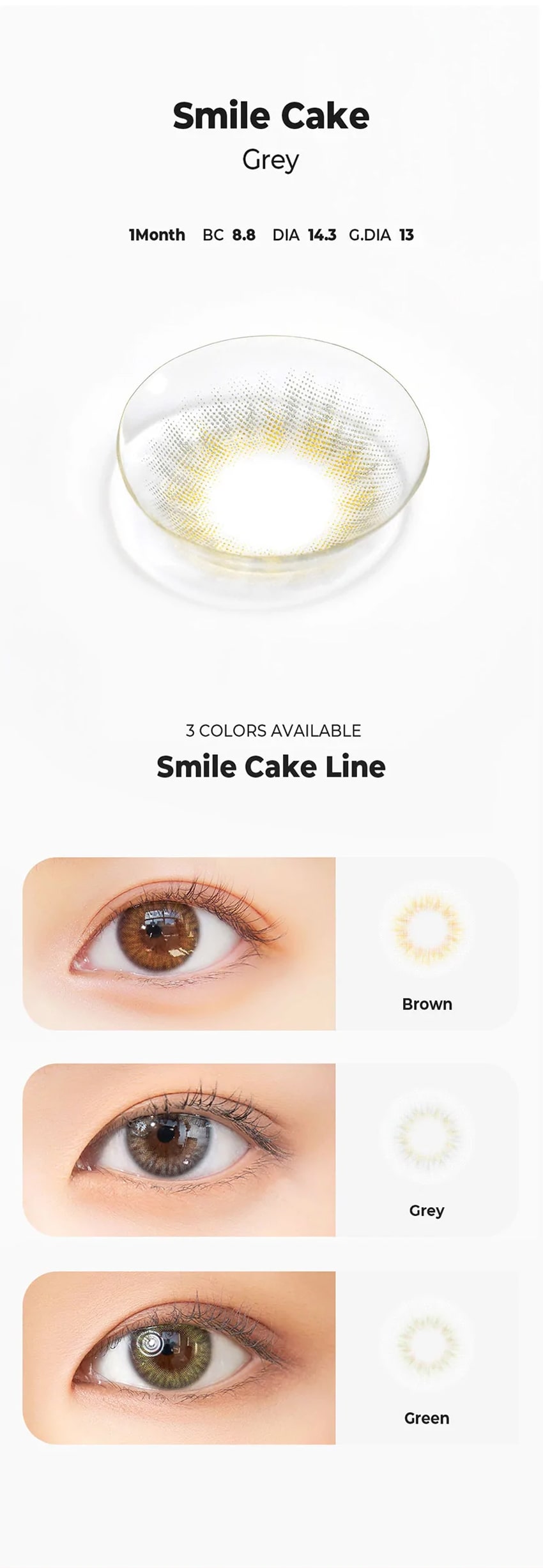 chuu, korean colored contacts, sns popular, new product, event product, cloud pudding, gray, pink brown, smile cookie, brown, green, sunny cookie, gray, brown