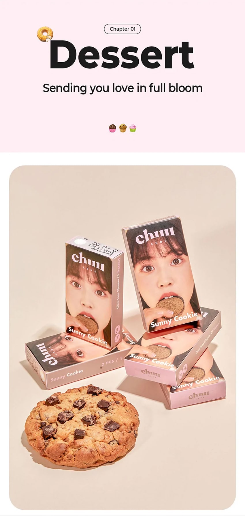 chuu, korean colored contacts, sns popular, new product, event product, cloud pudding, gray, pink brown, smile cookie, brown, green, sunny cookie, gray, brown