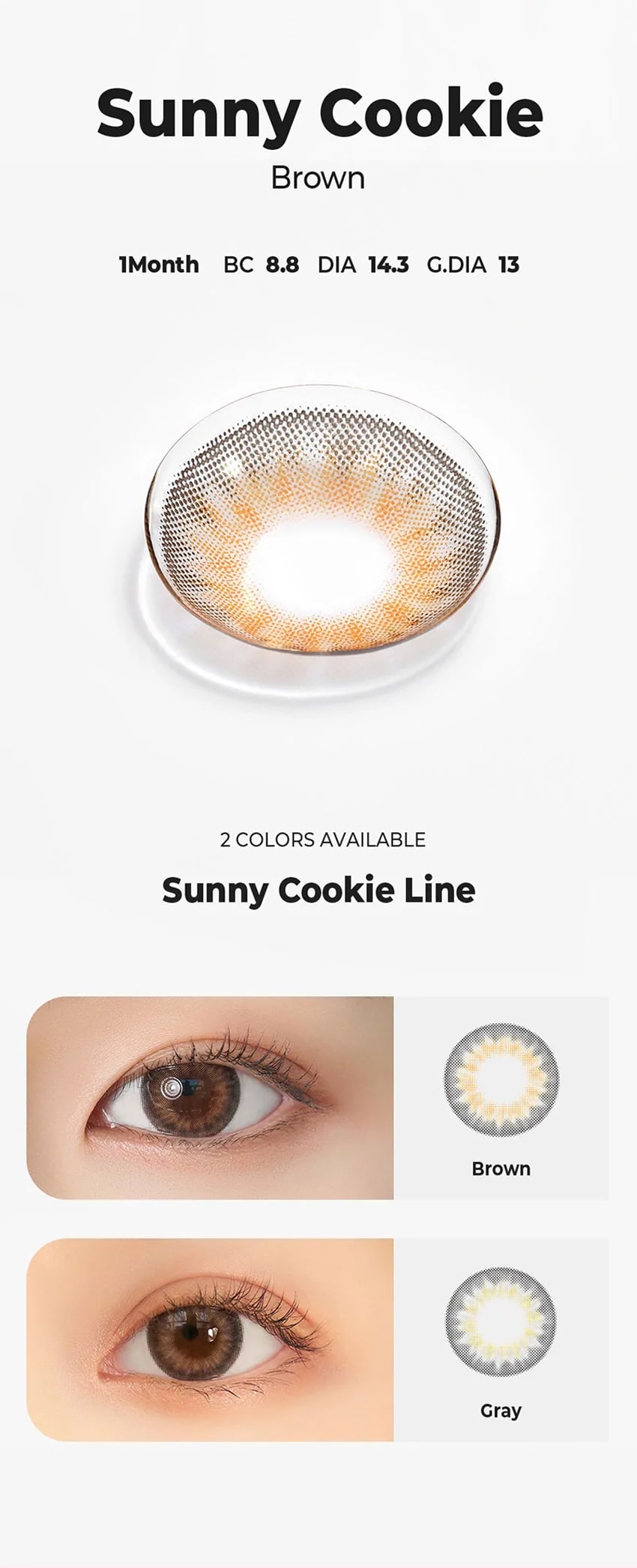 chuu, korean colored contacts, sns popular, new product, event product, cloud pudding, gray, pink brown, smile cookie, brown, green, sunny cookie, gray, brown