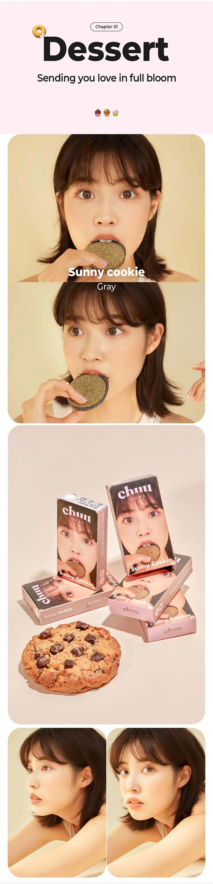 chuu, korean colored contacts, sns popular, new product, event product, cloud pudding, gray, pink brown, smile cookie, brown, green, sunny cookie, gray, brown