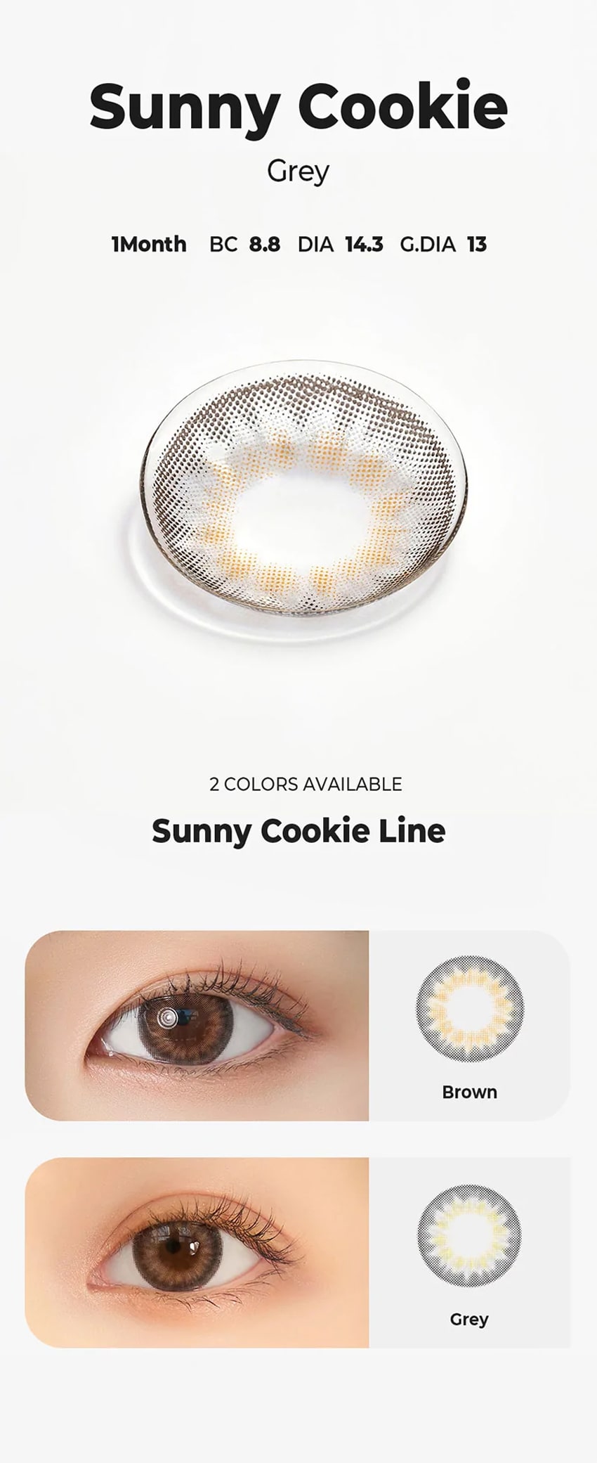 chuu, korean colored contacts, sns popular, new product, event product, cloud pudding, gray, pink brown, smile cookie, brown, green, sunny cookie, gray, brown