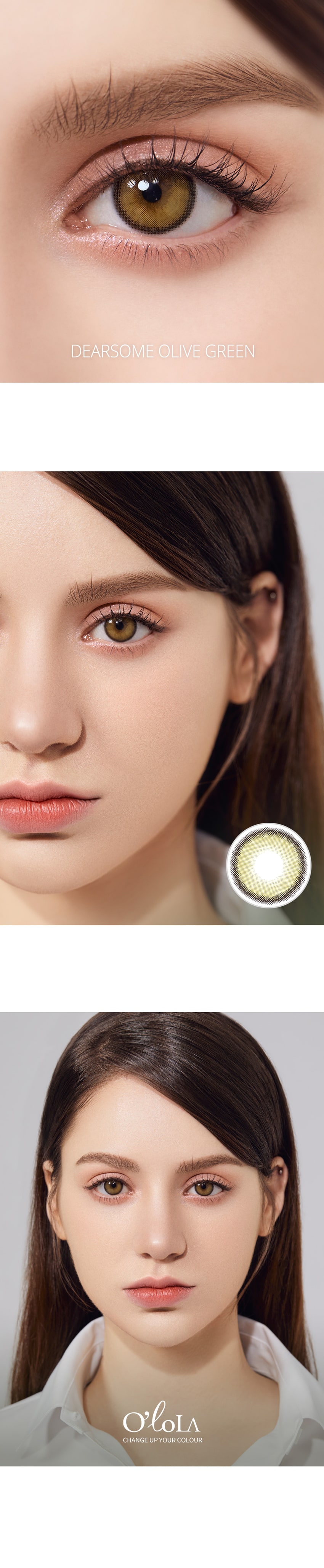 queencontacts, olola, dearsome, popular Korean, colored contacts, olive, green, popular makeup