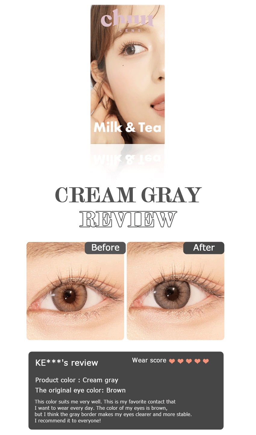chuu, korean colored contacts, sns popular, new product, event product, gray,cream gray,cream,gray contacts