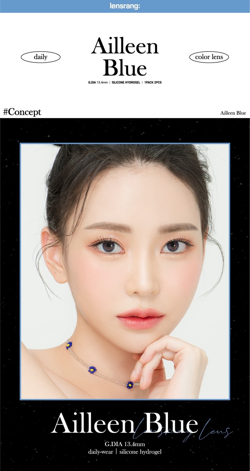 
Dive into cool elegance with Lensrang Ailleen Blue colored contacts.
