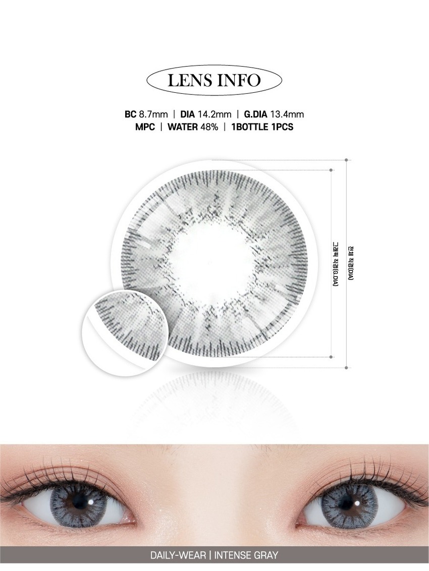 
Achieve crystal-clear eyes with Lensrang's 1 month Intense Gray lenses.