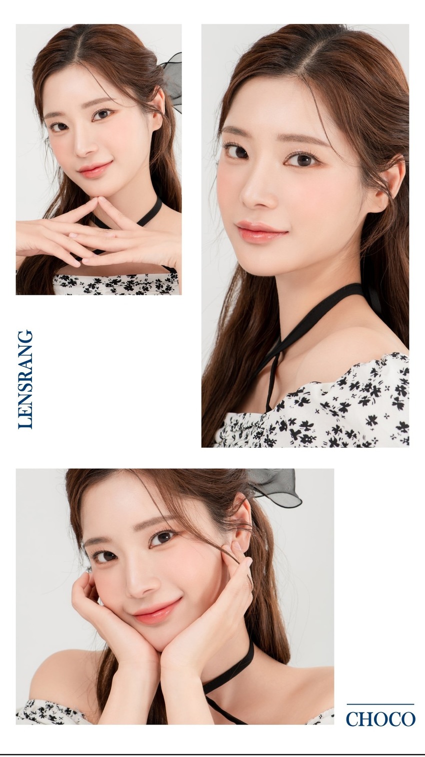 
月刊LensRang Iwwing chocoの韓国のカラコンはチョコレート色で自然な肌色に見える。