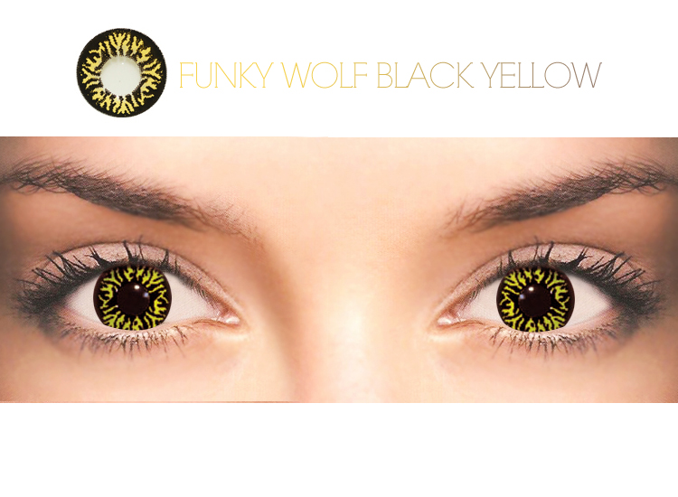 【カラコン ウルフ】 度あり ウルフ ブラックイエロー 黄色/黒 funky Wolf Black yellow  [870]