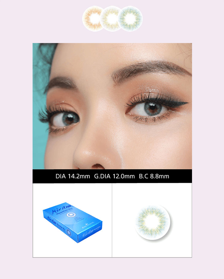 Queencontacts Best Colored Contacts for Dark Sky Eyes - MIX ANN Hawaiian Sky / Silicone Hydrogel / UV Protection / 1539